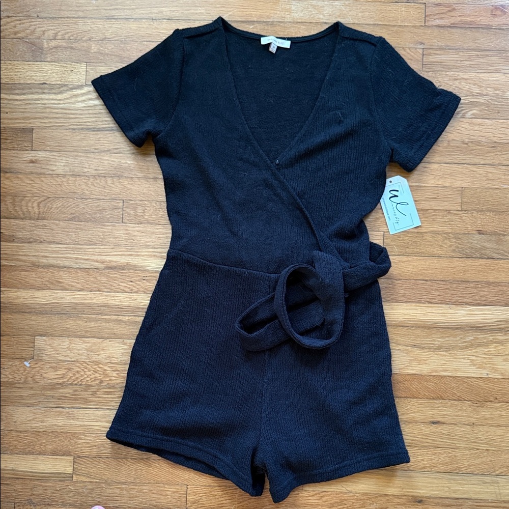 Skies Are Blue Black Knit Romper with pockets